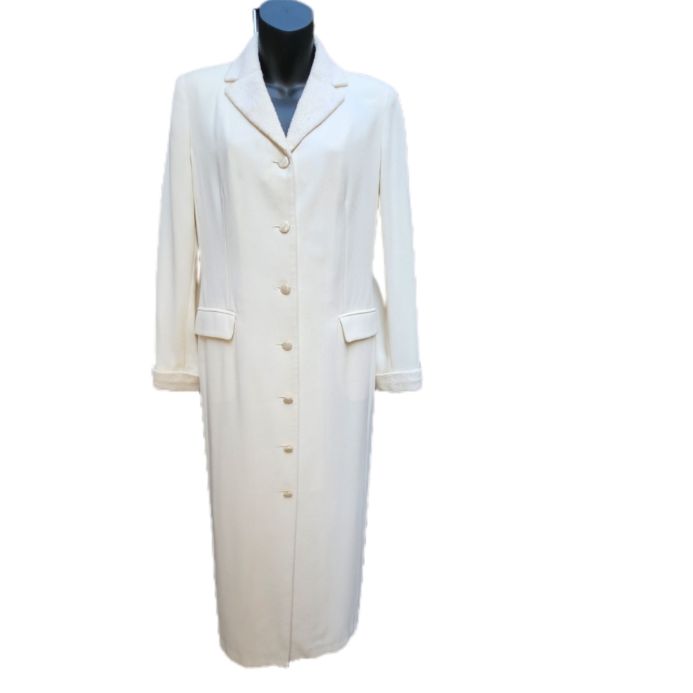 VINTAGE KASPER A.S.L PETITE DRESS OFF WHITE COAT DRESS SIZE 4P - Picture 2 of 4